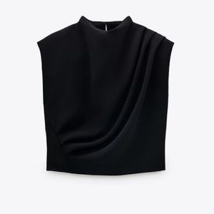 Zara black crop top with high neck and shoulder pads